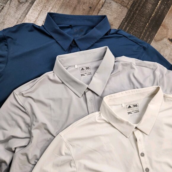 Mens Adidas size 2XL Polyester Long Sleeve Golf Polo Shirt (Lot of 3) - Picture 1 of 16